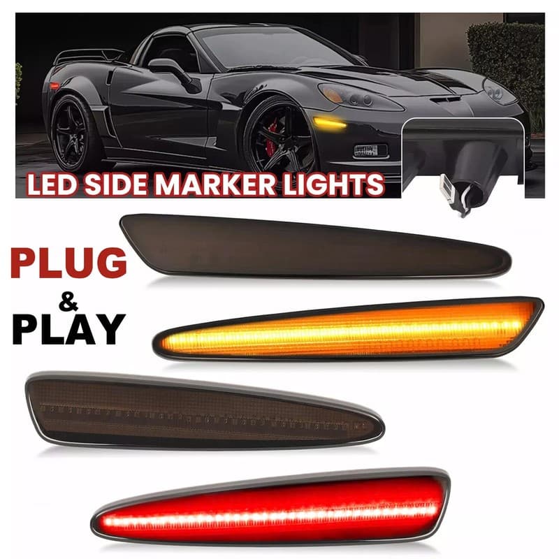 Smoked LED Side Marker Signal Lights For Chevy Corvette C6 2005-13 Front & Rear