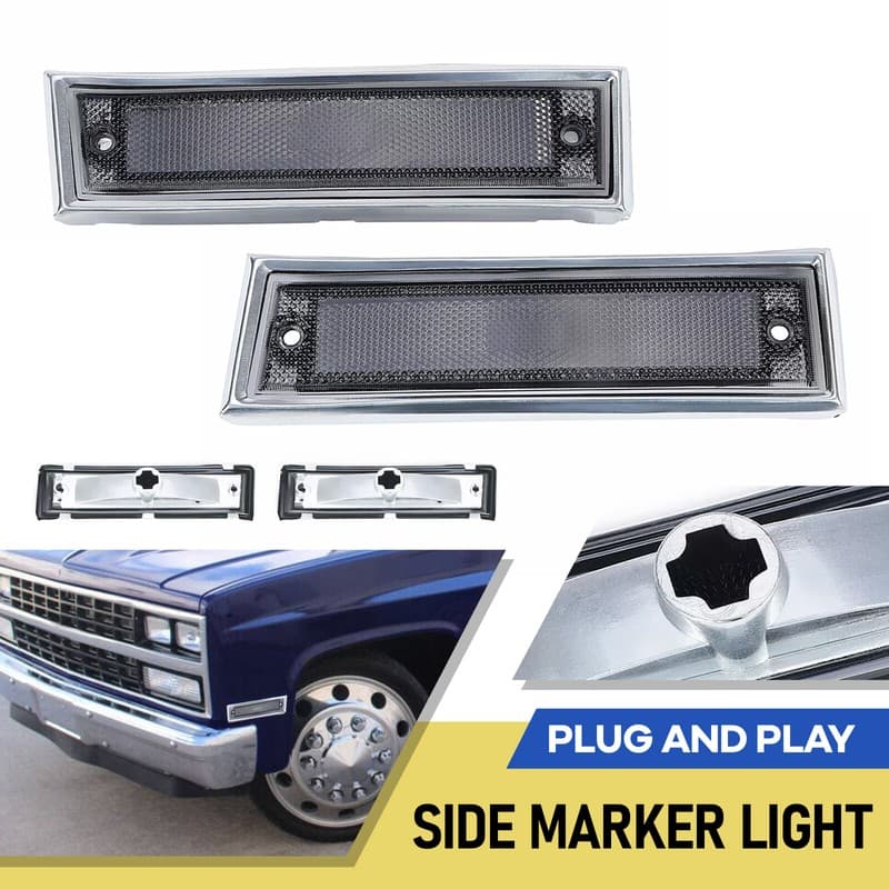 Pair Front Signal Side Marker Lights Smoke Fit For GMC Chevy Pickup Truck 81-91