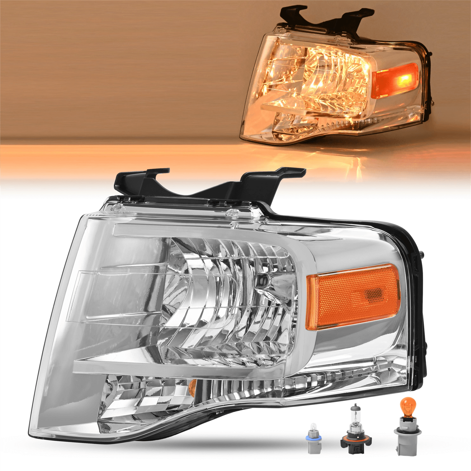 Left For Ford Expedition 2007-2014 Headlight W/bulbs Amber Reflector 7L1Z13008BB