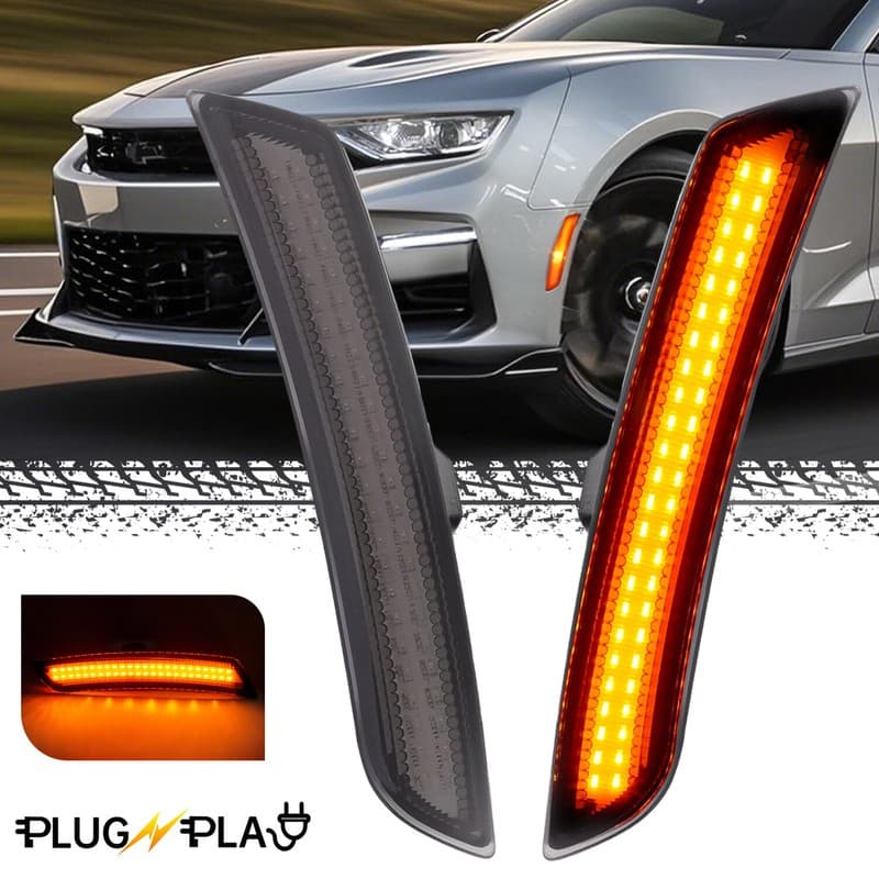 For 2016-2024 Chevrolet Camaro Amber Smoke LED Marker Side Lights Kit Front