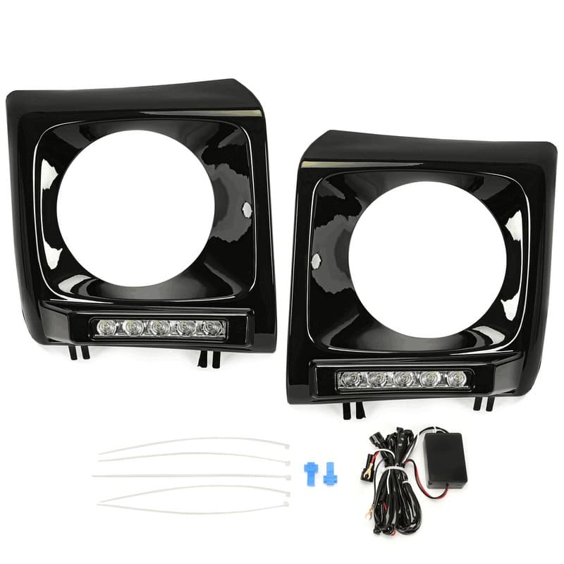 Pair Black Headlight Bezel w/ LED DRL For Mercedes W463 G63 Wagon G500 1990-2018