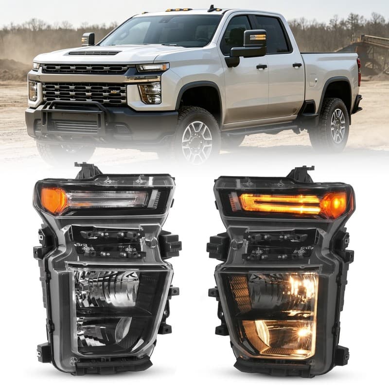 Left+Right Headlights For Chevy Silverado 2500HD 3500HD 2020 2021-2023 Halogen