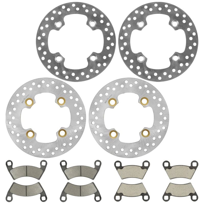 2 Front Rear Brake Disc Rotor W/ Pads for Polaris RZR XP 900 2011 2012 2013