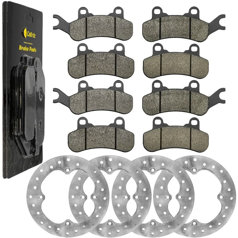 Front & Rear Brake Disc Rotors w/ Brake Pads for Can-Am Defender Max HD8 2016-19