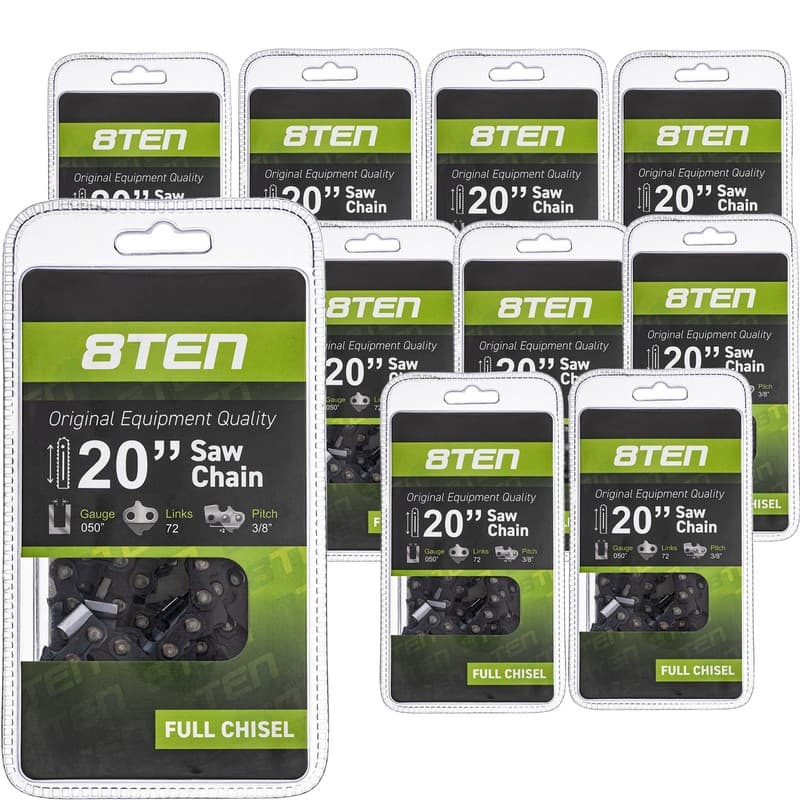 8TEN Chainsaw Chain for 20 Inch .050 Gauge 3/8 Pitch 72DL Husqvarna 10 Pack