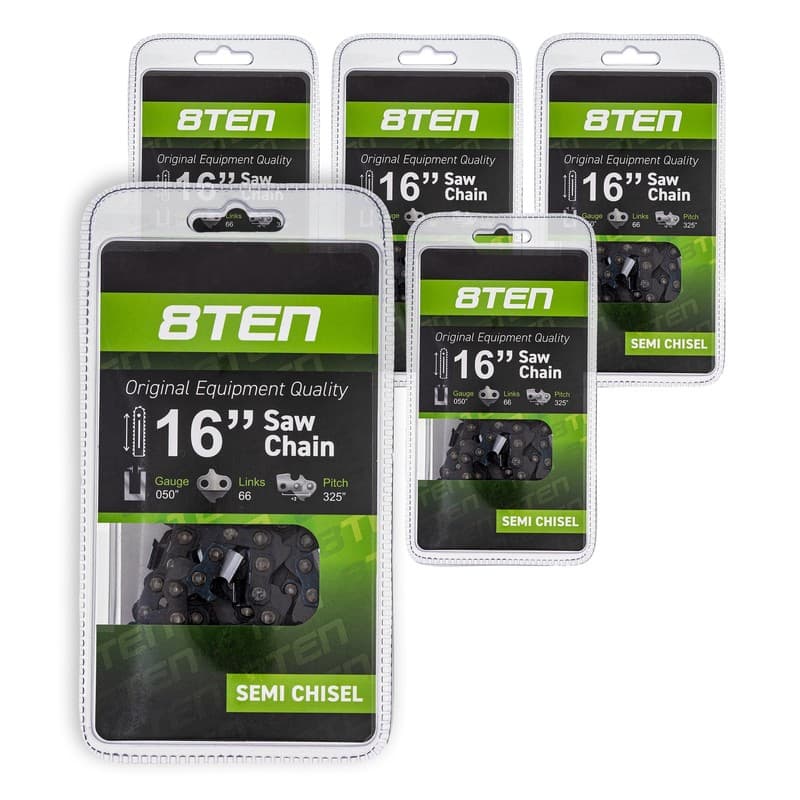 8TEN Chainsaw Chain for 16 Inch Bar .050 .325 66 DL Husqvarna 20BPX066G 5 Pack