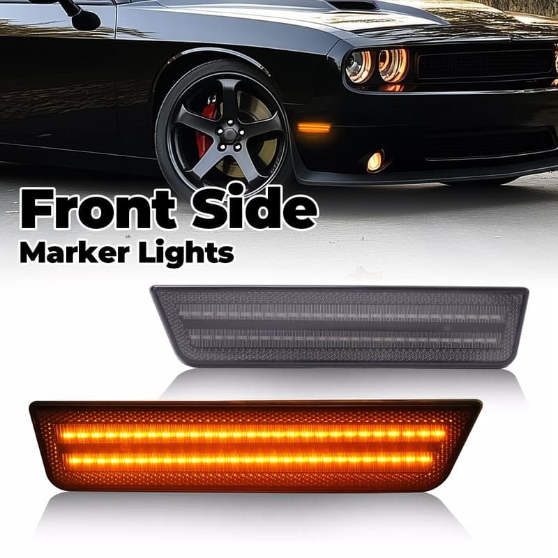 For Dodge Challenger 2008-13 2014 Front LED Side Marker Lights Lamps Smoke Amber