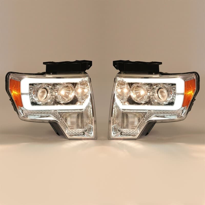Driver&Passenger Side LED Chrome Headlights For Ford F150 F-150 2009-2014 LH&RH