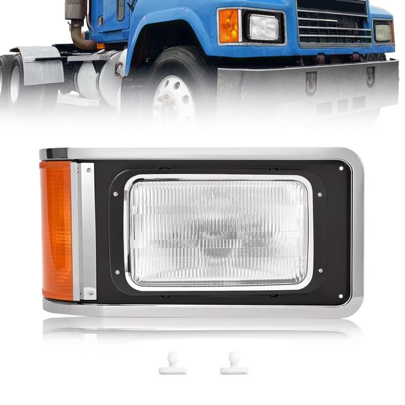 Halogen Right Headlight W/Bezel +Bulb For Mack CH613 SFA Hood Truck 1990-2017