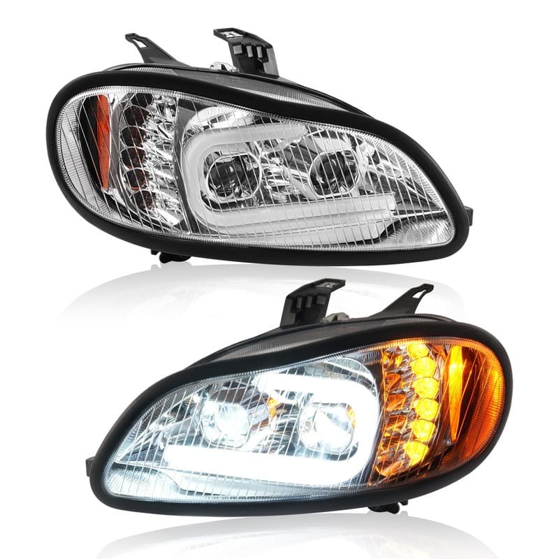 Fit Freightliner M2 106 112 03-19 LED Projector Clear Chrome Headlights Lamps