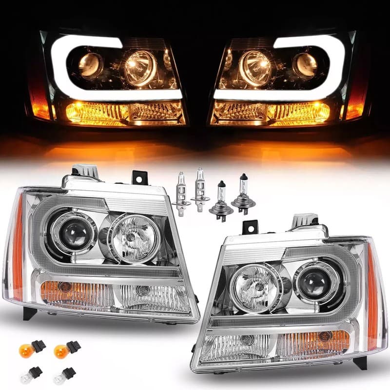 Fits 2007-2014 Chevy Suburban Avalanche Tahoe Projector Headlights LED DRL Tube
