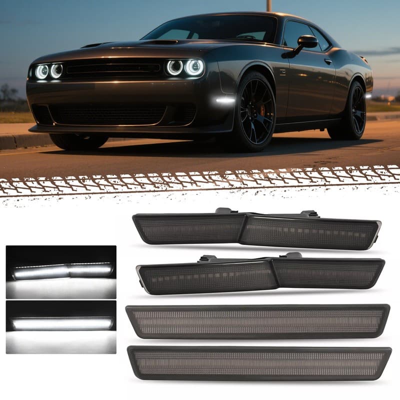 For Dodge Challenger SRT Widebody 18-22 Front&Rear Smoked LED Side Marker Light