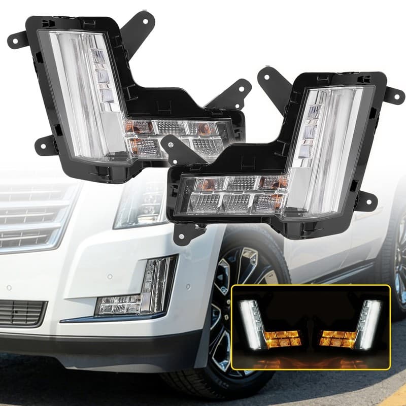For Cadillac Escalade 2015-2020 Pair LED Fog Light Signal Lamp W/Crash Brake