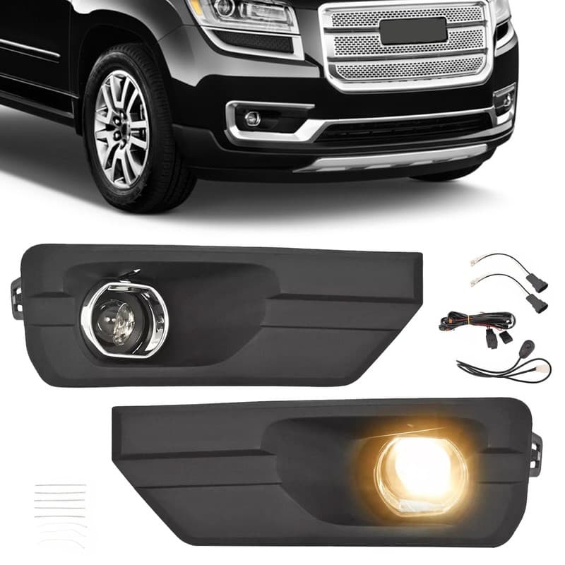 For GMC Acadia 13-16 Front Bumper Lamps Pair Fog Lights w/Wiring Switch+Bulbs