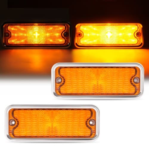 Amber Lens LED For Chevy GMC Truck 1973-1980 Parking Light Lamp Stainless Trim