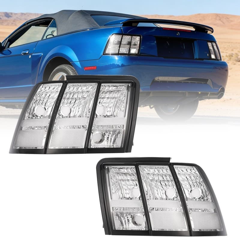 Left+Right Side Clear Lens Tail Lights Rear Brake Lamps For Ford Mustang 99-04