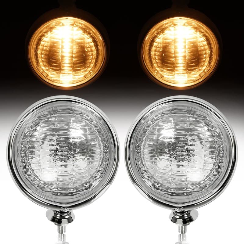 2PC Vintage Classic 5" Fog Light Halogen Bulb 55W 12V White Lens Chrome