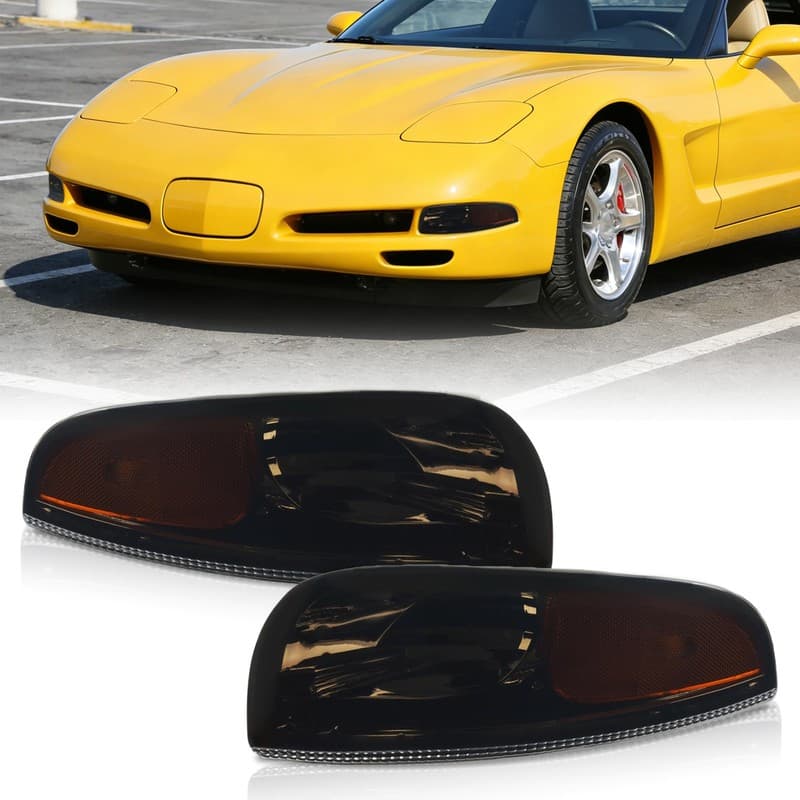 LH & RH Side Smoke Chrome Bumper Turn Lights For Chevrolet Corvette C5 97-04