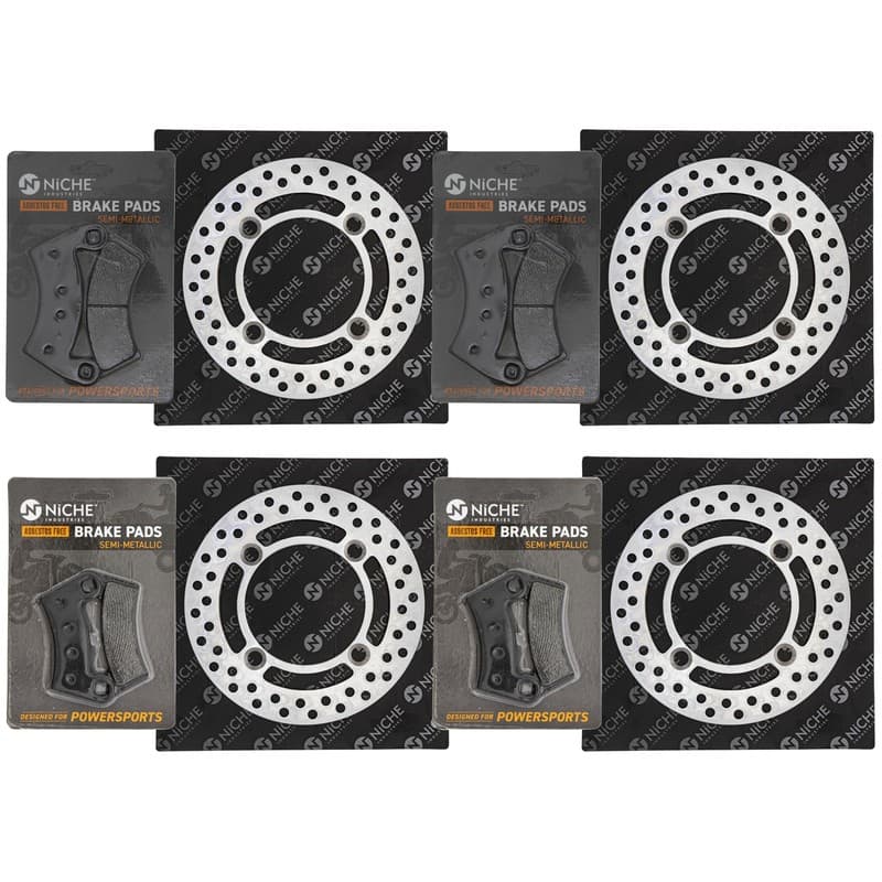 NICHE Front Rear Brake Rotor Pad Kit for Polaris 2205949 2203318 Semi Metallic