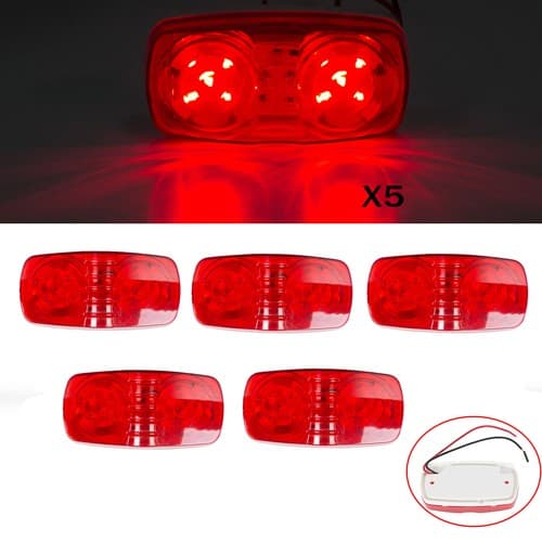 5PCS 4x2" Trailer Side Marker LED Lights Red Double Bullseye 10 Diodes Clearance