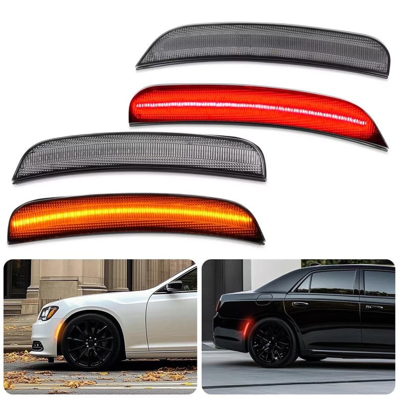 4x Front & Rear Smoke LED Side Marker Light For Chrysler 300 300C 300S 2015-2023