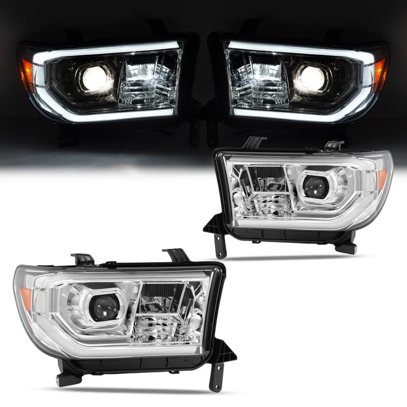 LH & RH Side Chrome LED Headlights For Toyota Tundra 07-13 Sequoia 08-17