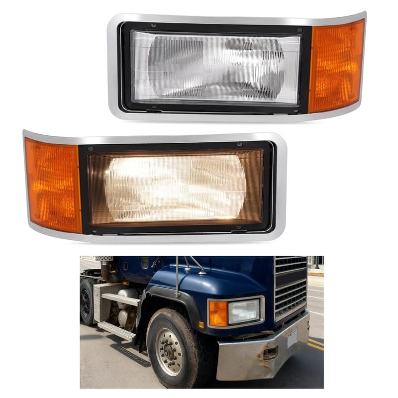Halogen Headlights W/Bezel Corner For Mack CH600 CH612 CH613 1990-2006 W/Bulb