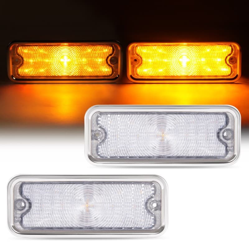 Clear Lens LED For Chevy GMC Truck 1973-1980 Parking Light Lamp Stainless Trim