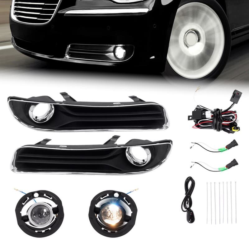 For 2011-2014 Chrysler 300 Smoke Projector Bumper LED Fog Lights w/ Switch+Bezel
