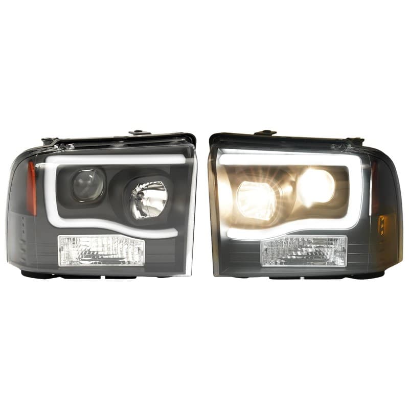 Black For 2005-2007 Ford F250 F350 F450 Superduty LED Tube Projector Headlights