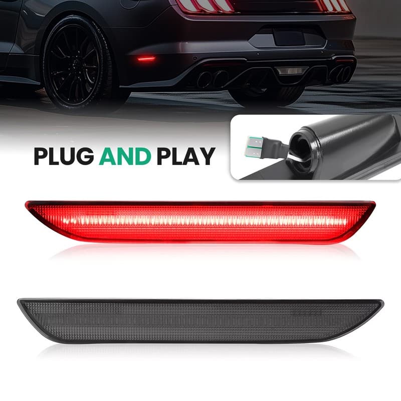 Red Lamps Rear Bumper LED Side Marker Lights For Ford Mustang 2015-23 Smoke Lens