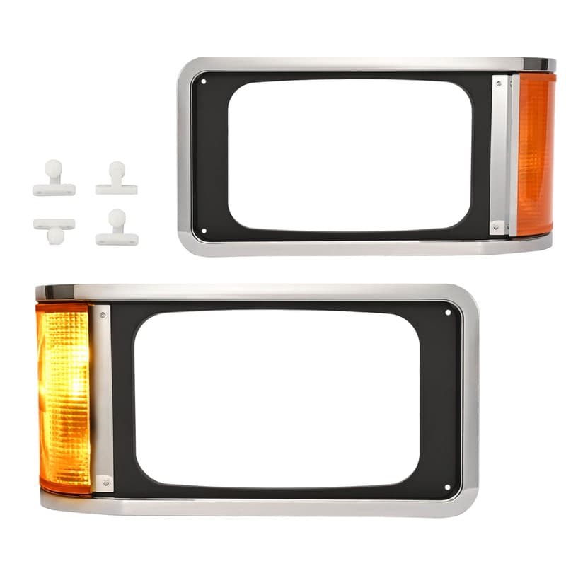 2PCS Headlight Headlamp Bezels W/bulbs For Mack CH613 SFA Hood Truck 1990-2017