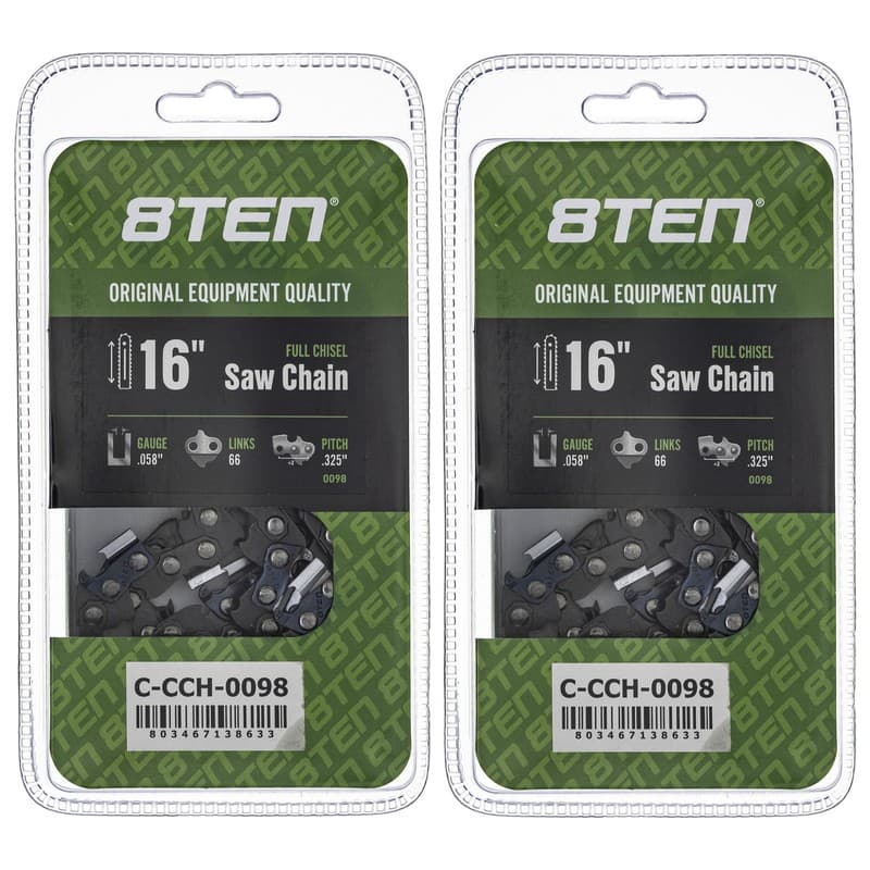Full Chisel Chainsaw Chain 16 Inch .058 .325 66DL for Husqvarna Poulan 2 Pack
