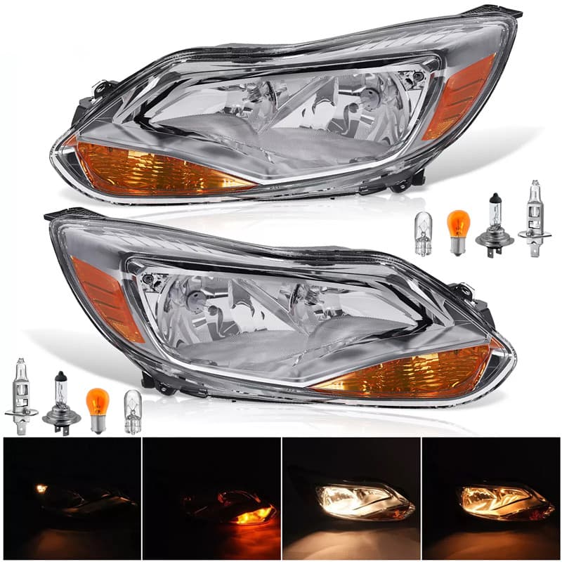 Clear Headlights Headlamp Assembly Left+Right For Ford Focus 2012-2014 Pair New