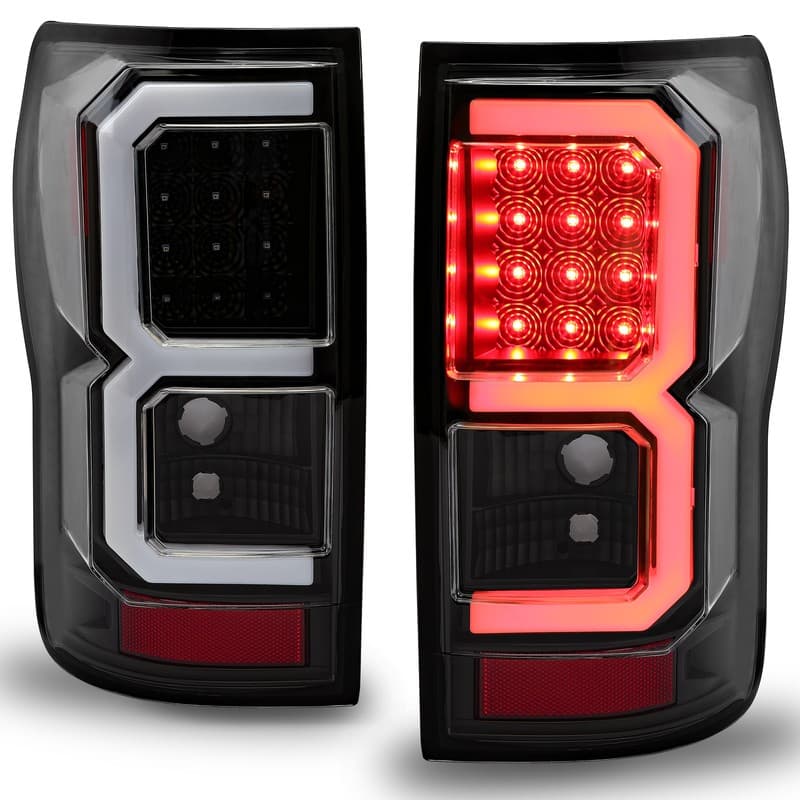 For Black 2007-2013 Toyota Tundra Dual C-Shape Tube Full LED Brake Tail Lights