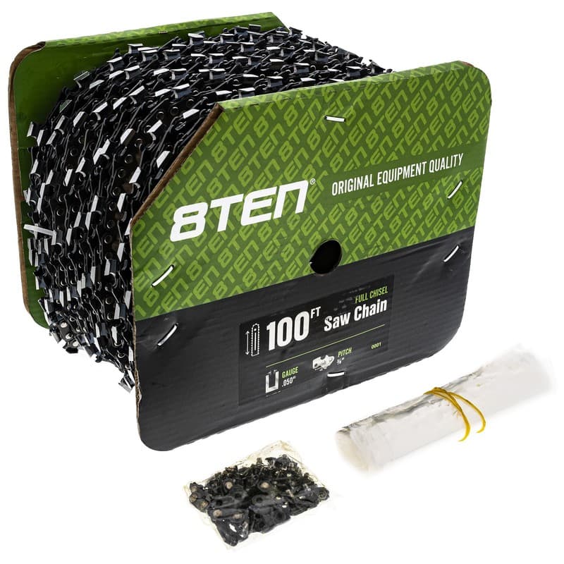 8TEN Chainsaw Chain Bulk Reel Full Chisel 100 Foot .050 3/8 Pitch
