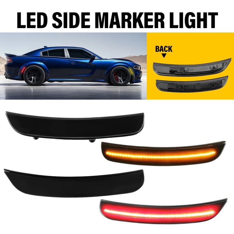 LED Rear Red & Front Amber Bumper Side Marker Lights For 2015-2023 Dodge Charger