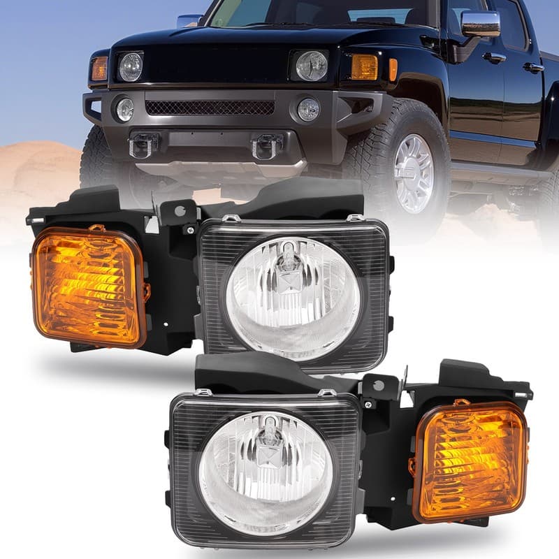 Driver & Passenger Side Headlights For Hummer H3 Sport Utility 2006-2010 w/Bulbs