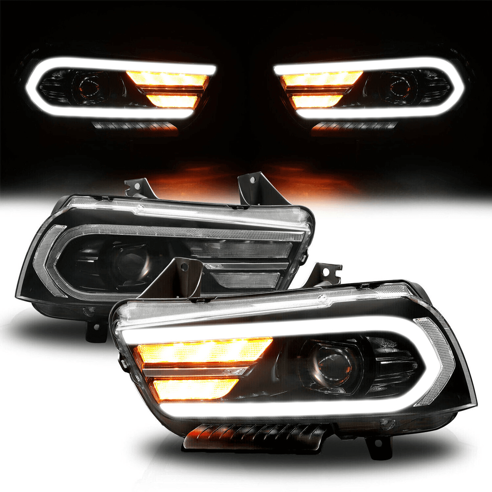 LED Projector Sequential Headlights Dual Beam Pair For Dodge Charger 2011-2014