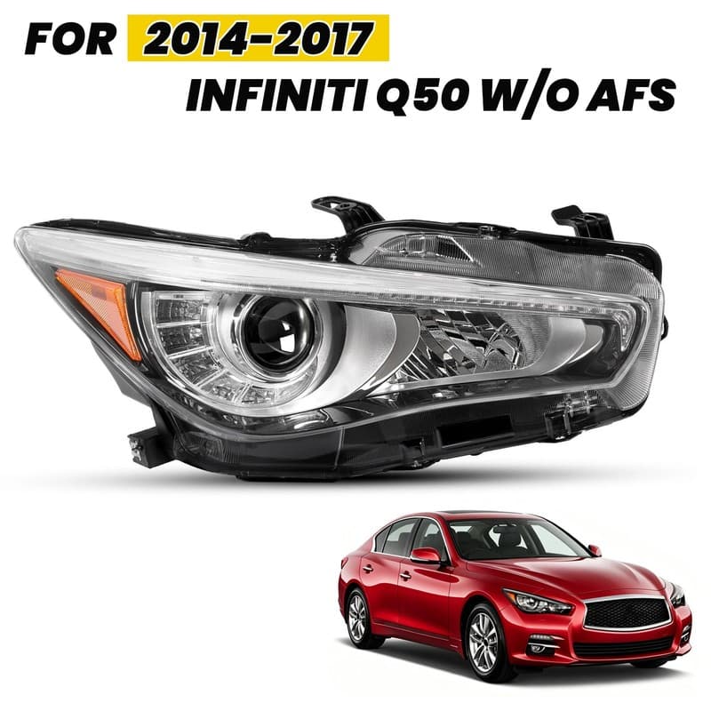 Right Side LED DRL Headlight Headlamp For 2014-2017 Infiniti Q50 W/o AFS