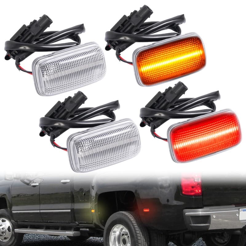 4X LED Rear Fender Clear Side Marker Light For Chevy Silverado 2500HD 3500HD 15+