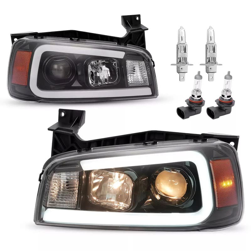 For Dodge Charger 2006-2010 Black LED Tube Projector Headlights Headlamps Pair