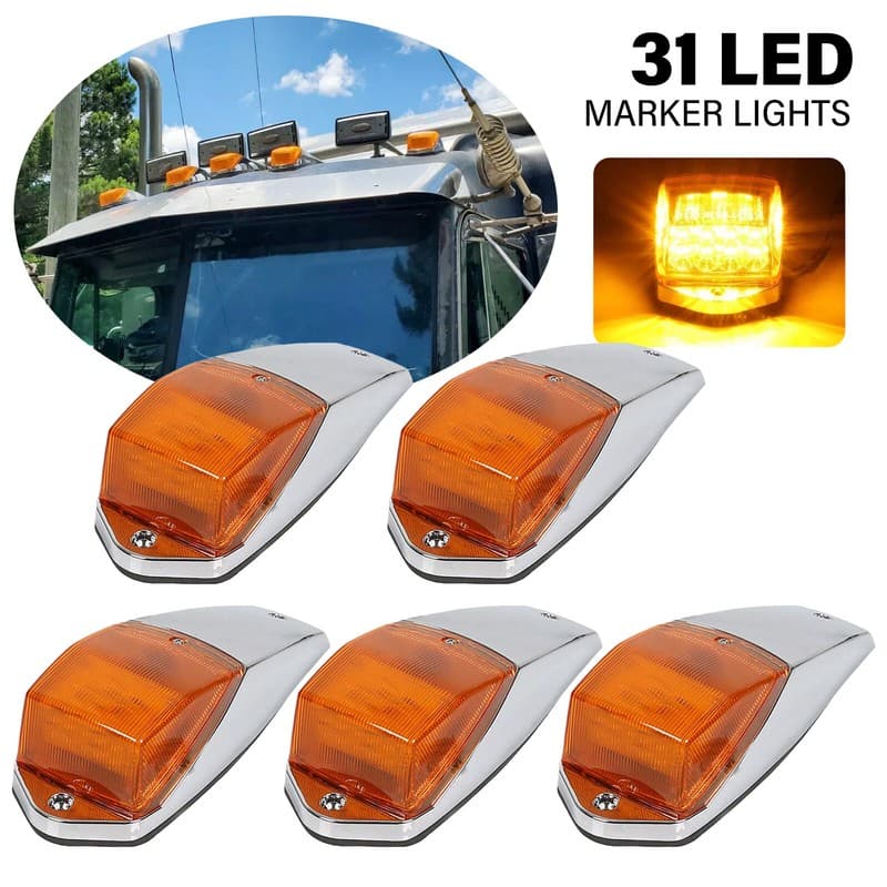 5 PCS 31LED Amber Marker Lights For Peterbilt Kenworth Freightliner Top Roof Cab
